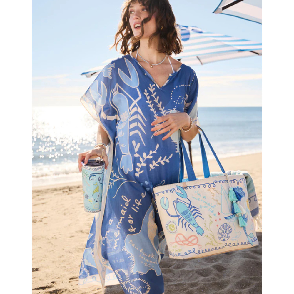 Spartina 449 Cotton Canvas Beach Tote – Overboard | Nautical Mermaid Print - NWT - Picture 8 of 8